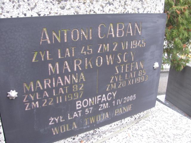 Bonifacy Florian Markowski 1948 Częstochowa Raków - Grobonet - Wyszukiwarka osób pochowanych